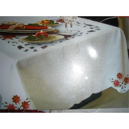 Fastfood 05HZ4080-6090 60 x 90 in. Embroidered Christmas Poinsettia Jacquard Cutwork Table Cloth FA2570276